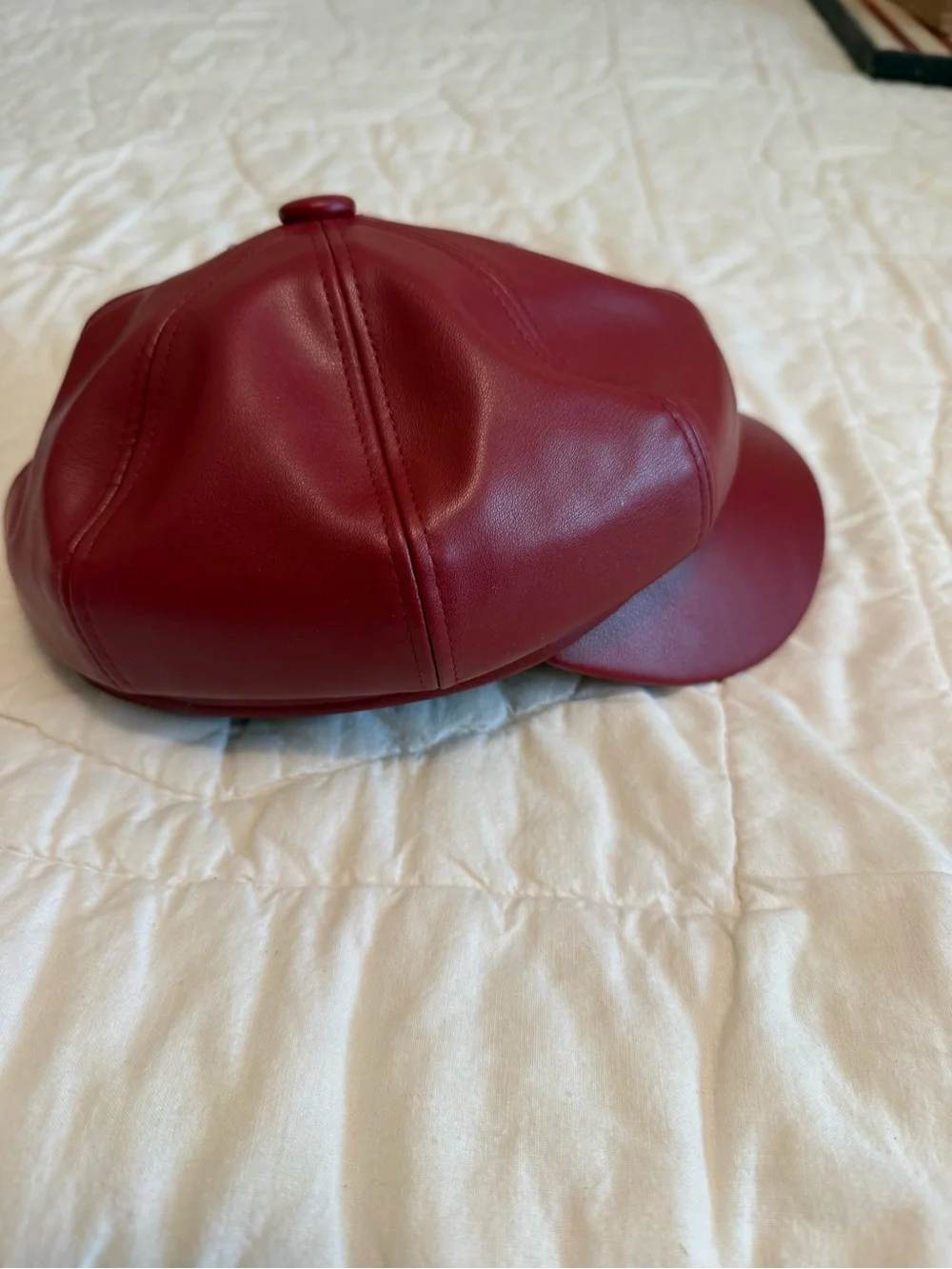 Unisex Red Faux Leather Newsboy Cap